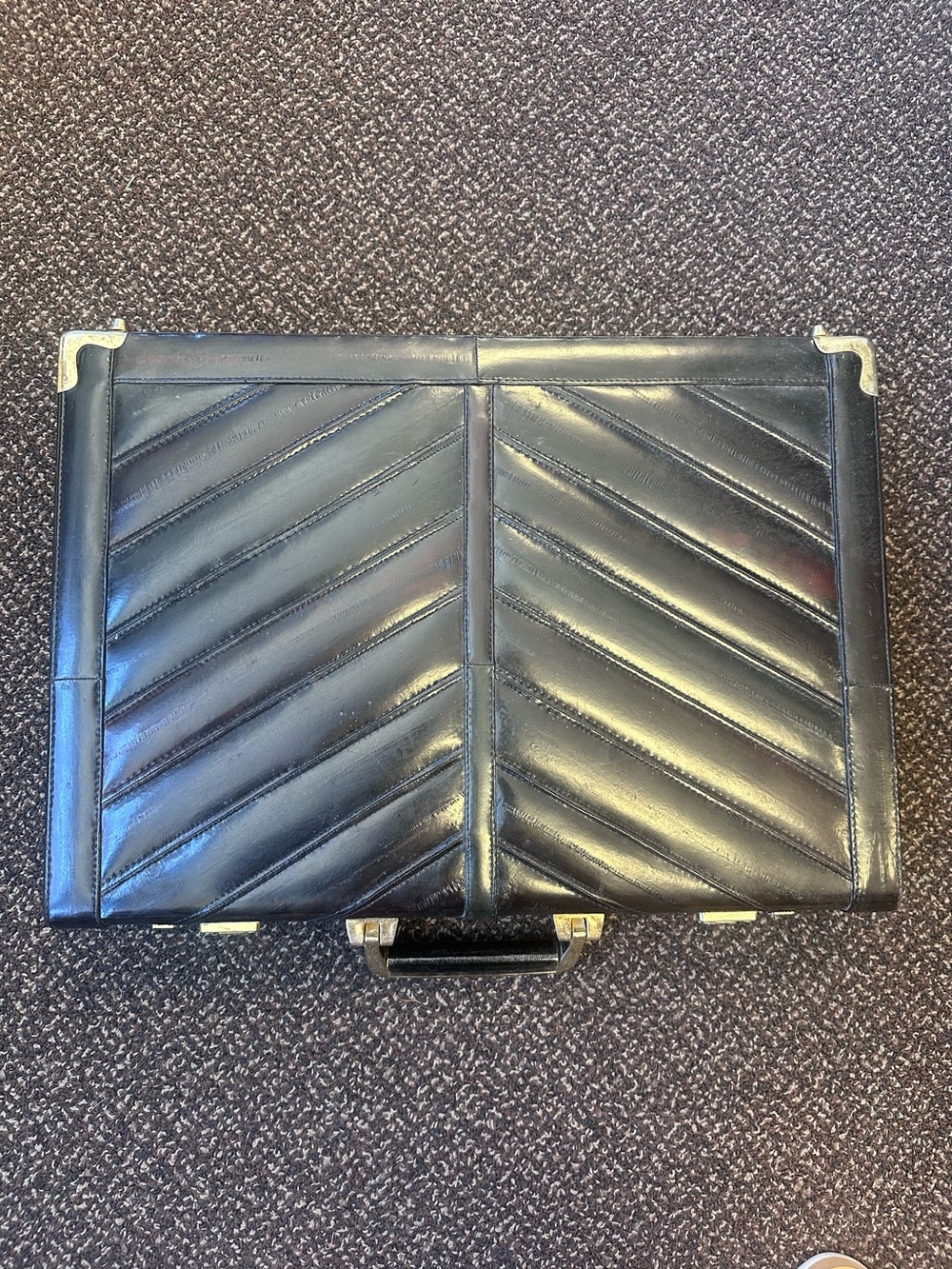 Vintage Black Quilted eel skin Briefcase with Gold-Tone Corners